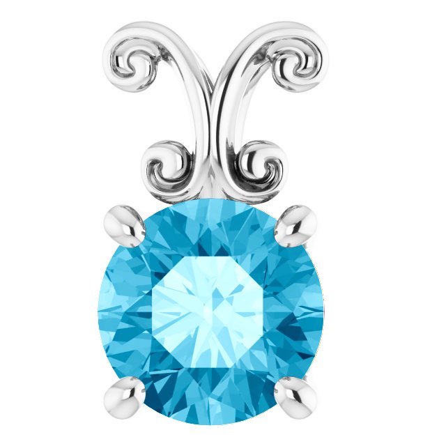 Platinum Round Natural Aquamarine Solitaire Pendant