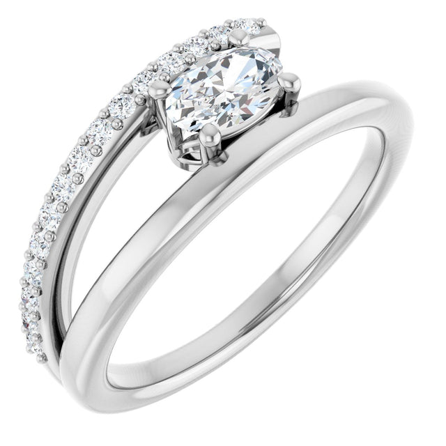 Platinum Oval Natural White Sapphire & Natural Diamond Accented Bypass Ring