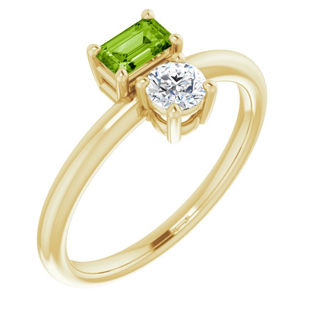 14K Gold Natural Peridot & Natural White Sapphire Multi-Stone Ring - Yellow Gold