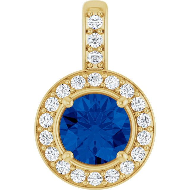 14K Gold Round Natural Blue Sapphire & Natural Diamond Halo-Style Pendant – 1/5 CTW - Yellow Gold