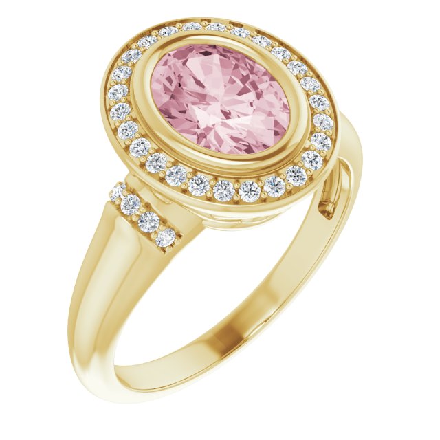14K Gold Oval Natural Morganite & Natural Diamond Halo-Style Ring – 8x6mm - Yellow Gold