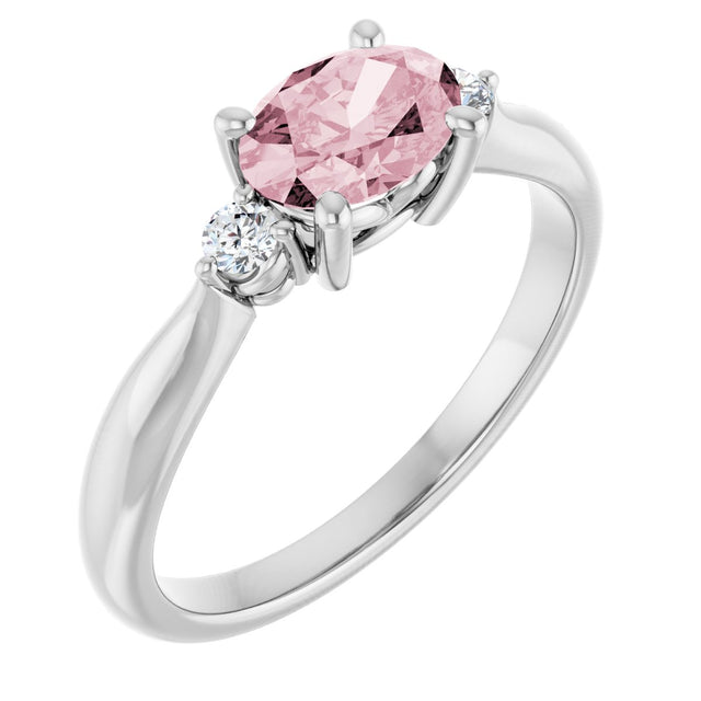 Platinum Oval Natural Pink Morganite & Natural Diamond Accented Ring