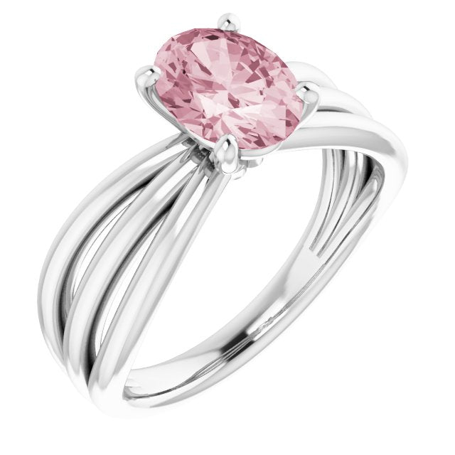 14K Gold Oval Natural Pink Morganite Solitaire Negative Space Ring - White Gold