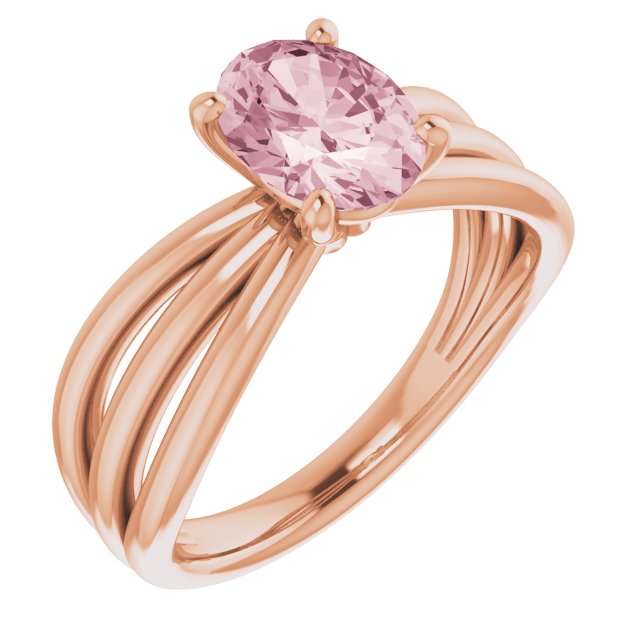 14K Gold Oval Natural Pink Morganite Solitaire Negative Space Ring - Rose Gold