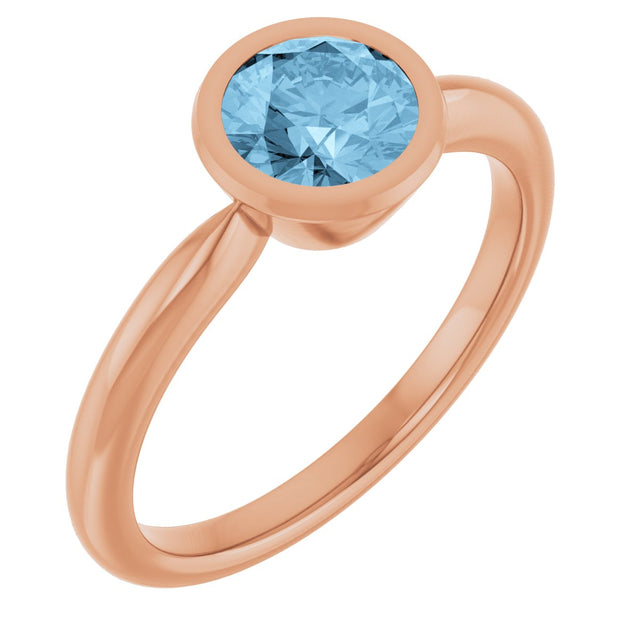 14K Gold Oval Natural Sky Blue Topaz Bezel-Set Solitaire Ring - Rose Gold