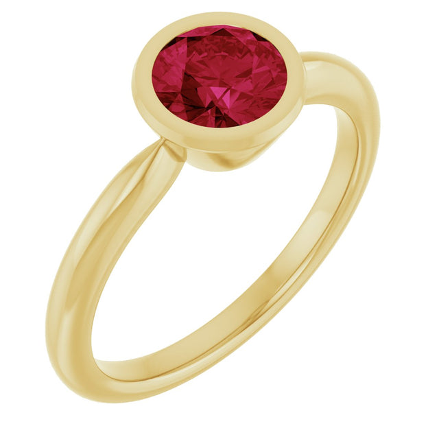 10K Gold Oval Lab-Grown Ruby Bezel-Set Solitaire Ring - Yellow Gold