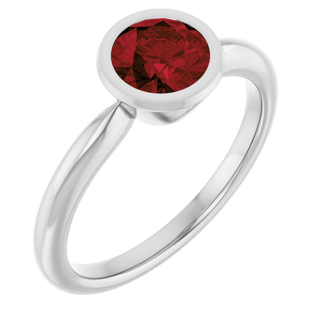 10K Gold Oval Natural Mozambique Garnet Bezel-Set Solitaire Ring - White Gold