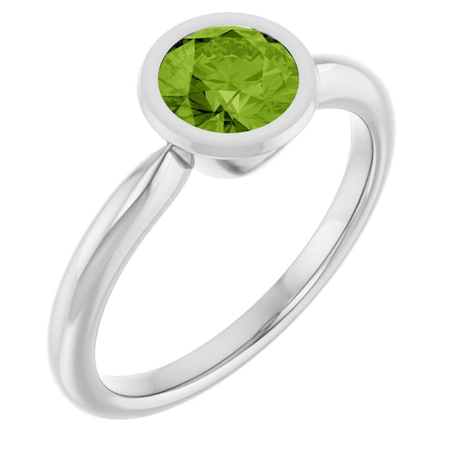 10K Gold Oval Natural Peridot Bezel-Set Solitaire Ring - White Gold