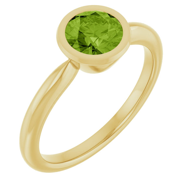 10K Gold Oval Natural Peridot Bezel-Set Solitaire Ring - Yellow Gold
