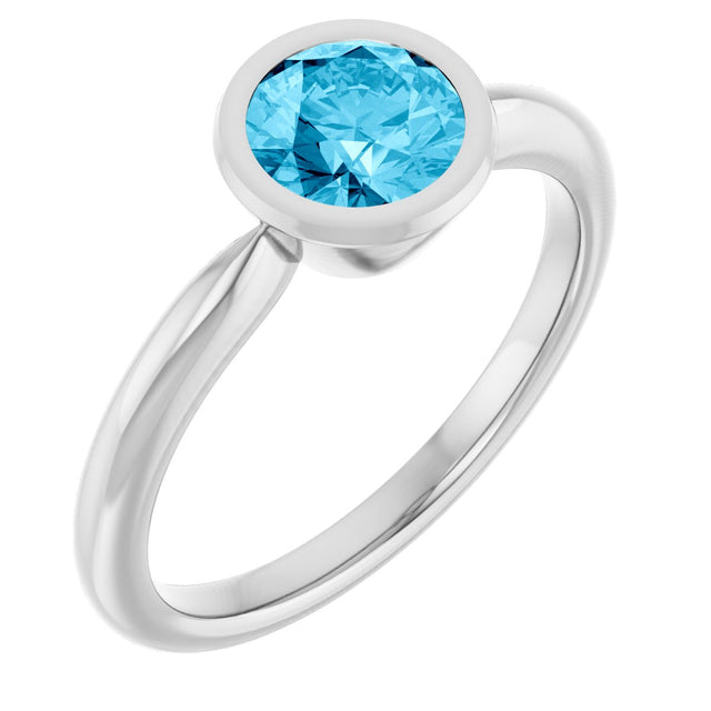10K Gold Oval Natural Aquamarine Bezel-Set Solitaire Ring - White Gold