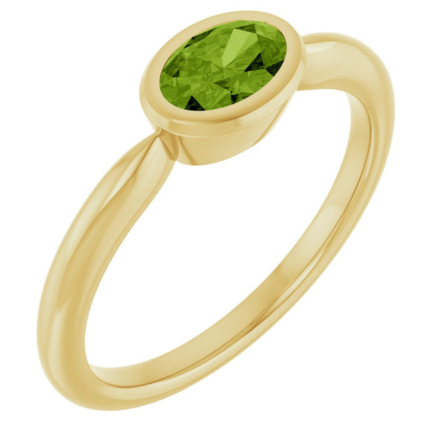 10K Gold Oval Natural Peridot Bezel-Set Solitaire Ring - Yellow Gold