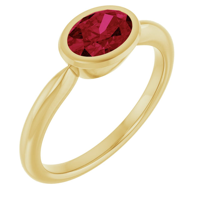 10K Gold Oval Lab-Grown Ruby Bezel-Set Solitaire Ring - Yellow Gold