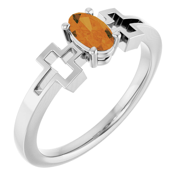 Platinum Oval Natural Citrine Youth Cross Ring