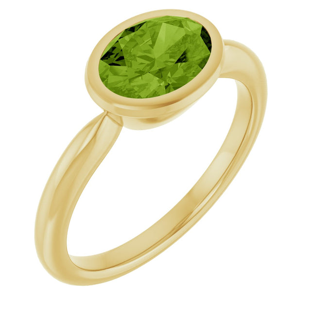 10K Gold Oval Natural Peridot Bezel-Set Solitaire Ring - Yellow Gold