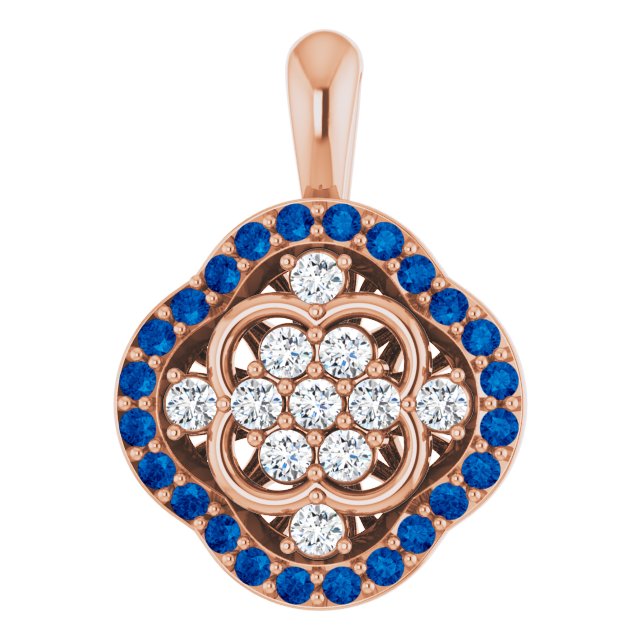 14K Gold Round Natural Blue Sapphire & Natural Diamond Halo-Style Cluster Necklace or Pendant – 1/3 CTW · 2mm - Rose Gold