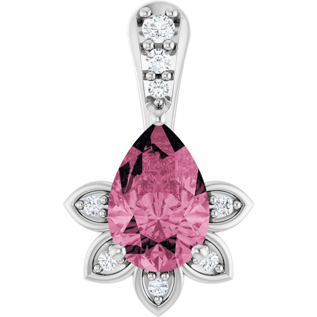 Platinum Pear Natural Pink Tourmaline & Natural Diamond Accented Pendant