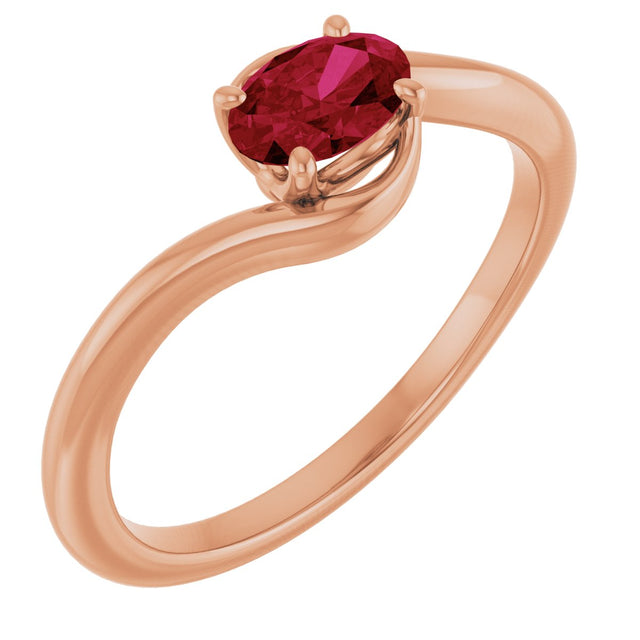 14K Gold Oval Lab-Grown Ruby Solitaire Bypass Ring - Rose Gold