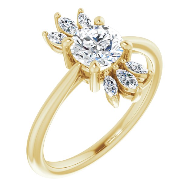 14K Gold Round Natural White Sapphire & Natural Diamond Accented Ring - Yellow Gold