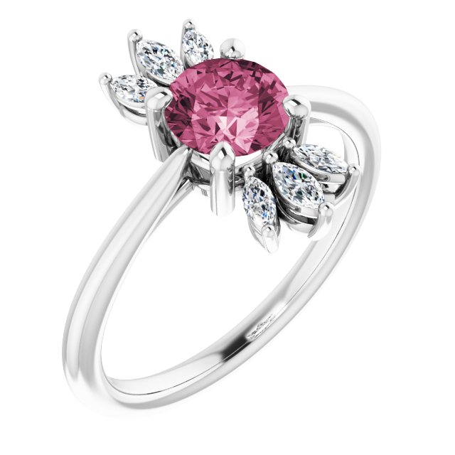 Platinum Round Natural Pink Tourmaline & Natural Diamond Accented Ring