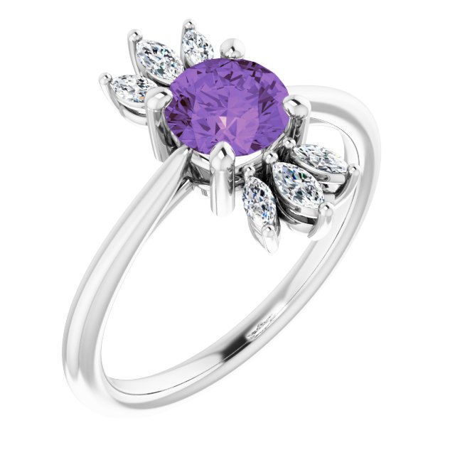 Platinum Round Natural Amethyst & Natural Diamond Accented Ring
