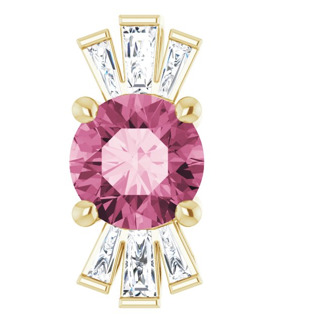 14K Gold Round Natural Pink Tourmaline & Natural Diamond Accented Necklace or Pendant – 1/6 CTW - Yellow Gold