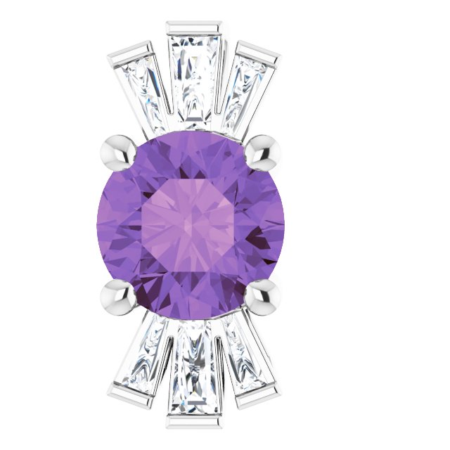 14K Gold Round Natural Amethyst & Natural Diamond Accented Necklace or Pendant – 1/6 CTW - White Gold