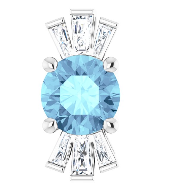 14K Gold Round Natural Aquamarine & Natural Diamond Accented Necklace or Pendant – 1/6 CTW - White Gold