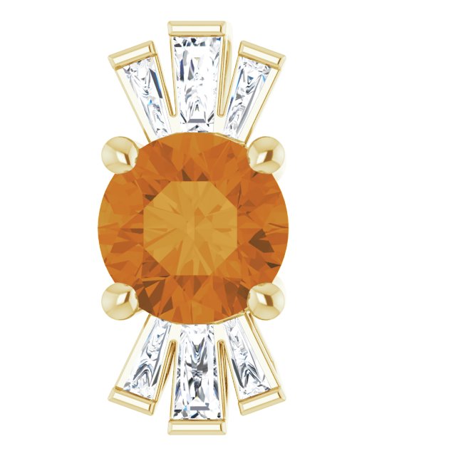14K Gold Round Natural Citrine & Natural Diamond Accented Necklace or Pendant – 1/6 CTW - Yellow Gold