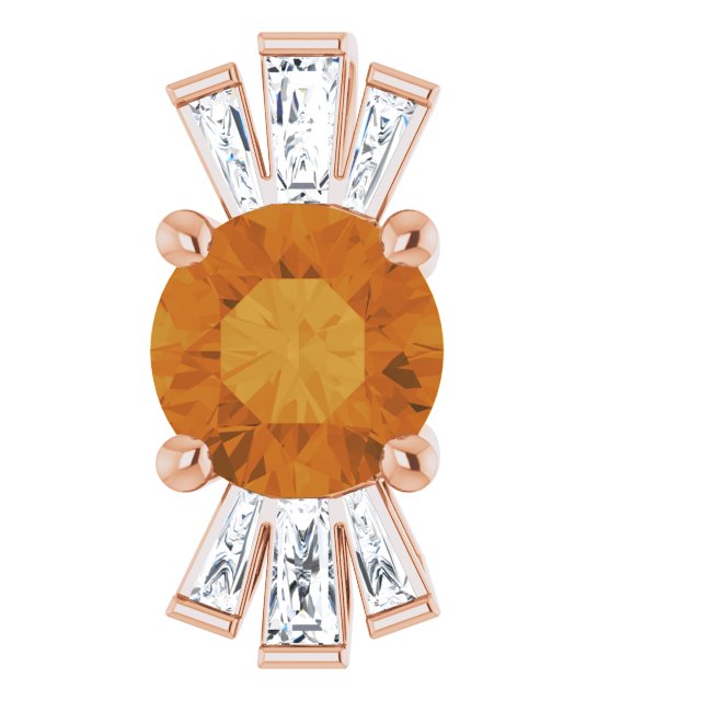 14K Gold Round Natural Citrine & Natural Diamond Accented Necklace or Pendant – 1/6 CTW - Rose Gold