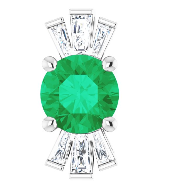 Platinum Round Natural Emerald & Natural Diamond Accented Necklace or Pendant – 1/6 CTW