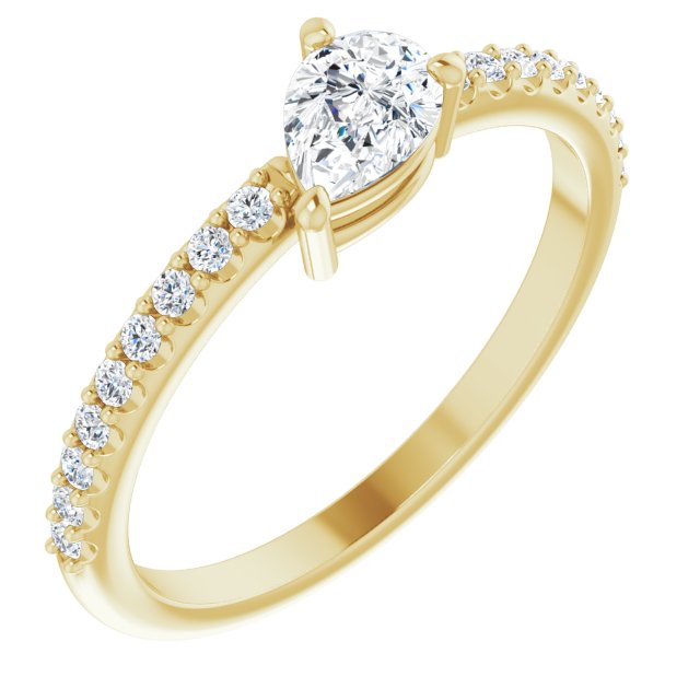 14K Gold Pear Natural White Sapphire & Natural Diamond Stackable Accented Ring - Yellow Gold