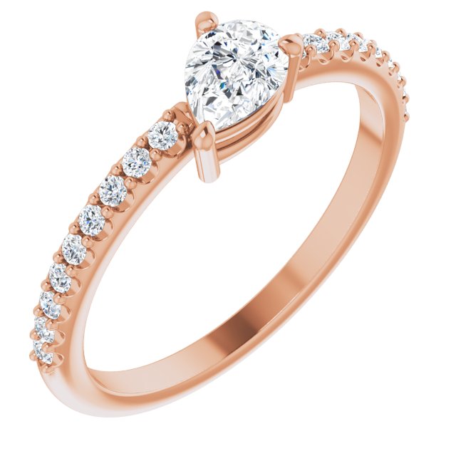 14K Gold Pear Natural White Sapphire & Natural Diamond Stackable Accented Ring - Rose Gold