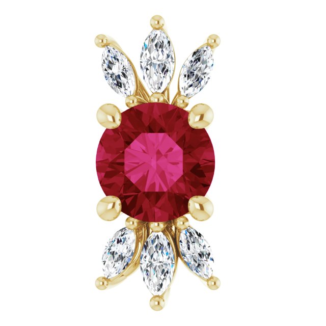 14K Gold Round Lab-Grown Ruby & Natural Diamond Accented Necklace or Pendant - Yellow Gold