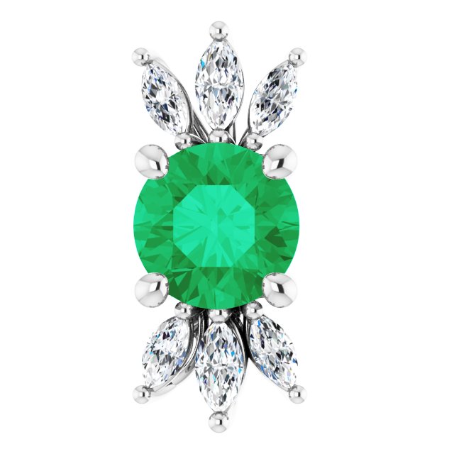 14K Gold Round Lab-Grown Emerald & Natural Diamond Accented Necklace or Pendant - White Gold