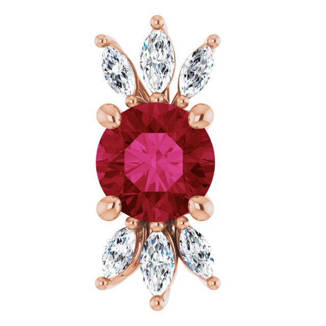 14K Gold Round Lab-Grown Ruby & Natural Diamond Accented Necklace or Pendant - Rose Gold
