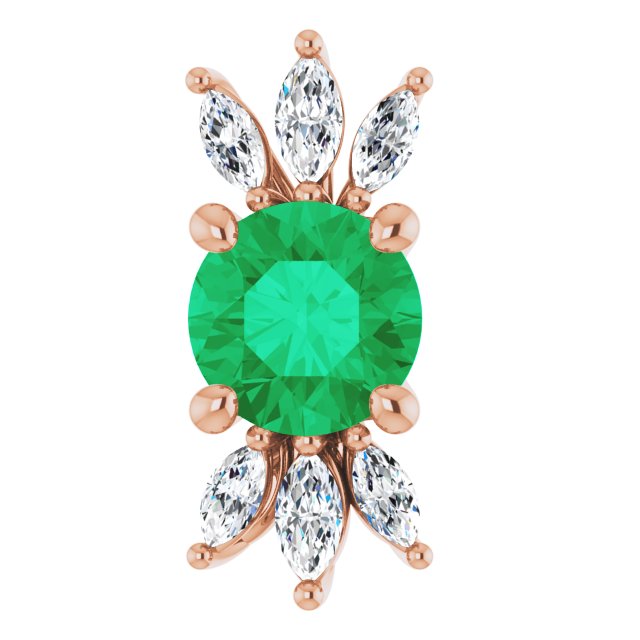 14K Gold Round Lab-Grown Emerald & Natural Diamond Accented Necklace or Pendant - Rose Gold