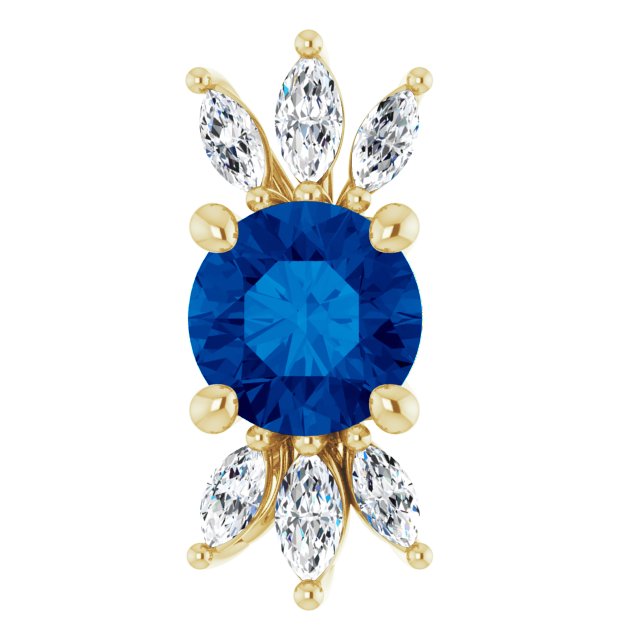 14K Gold Round Lab-Grown Blue Sapphire & Natural Diamond Accented Necklace or Pendant – 1/5 CTW - Yellow Gold