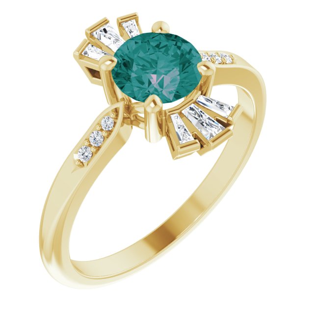 14K Gold Round Lab-Grown Alexandrite & Natural Diamond Accented Ring - Yellow Gold
