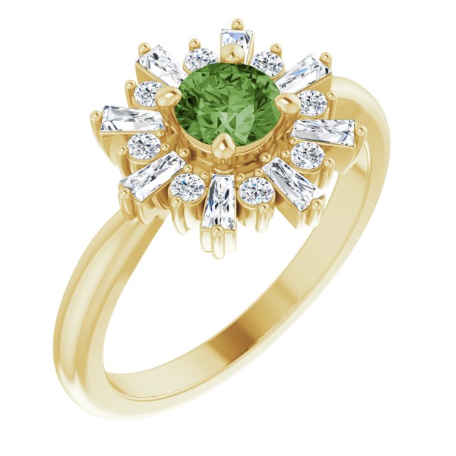 Platinum Round Natural Mexican Fire Opal & Natural Diamond Halo-Style Ring