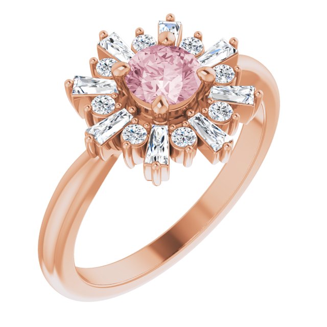 14K Gold Round Natural Pink Morganite & Natural Diamond Halo-Style Ring - Rose Gold