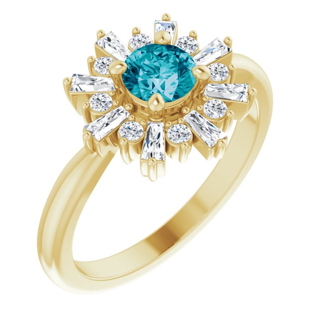 14K Gold Round Natural London Blue Topaz & Natural Diamond Halo-Style Ring – 5mm Stones - Yellow Gold