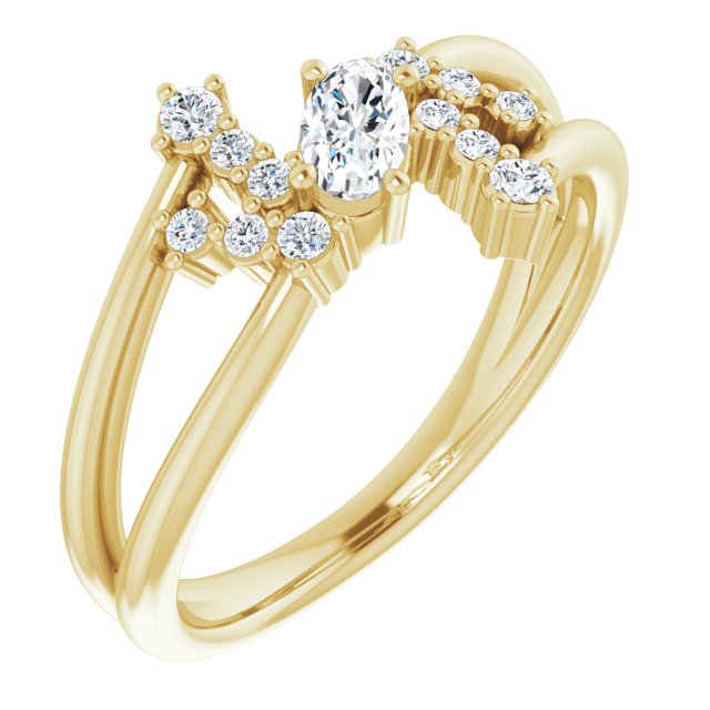 14K Gold Oval Natural White Sapphire & Natural Diamond Accented Bypass Ring – 5x3mm - Yellow Gold