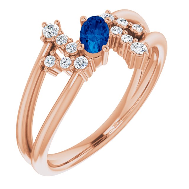 14K Gold Oval Natural Blue Sapphire & Natural Diamond Accented Bypass Ring – 5x3mm - Rose Gold
