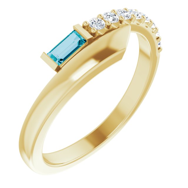 14K Gold Straight Baguette Natural London Blue Topaz & Natural Diamond Bypass Ring – 4x2mm - Yellow Gold