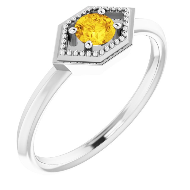 Platinum Round Natural Yellow Sapphire Geometric Ring