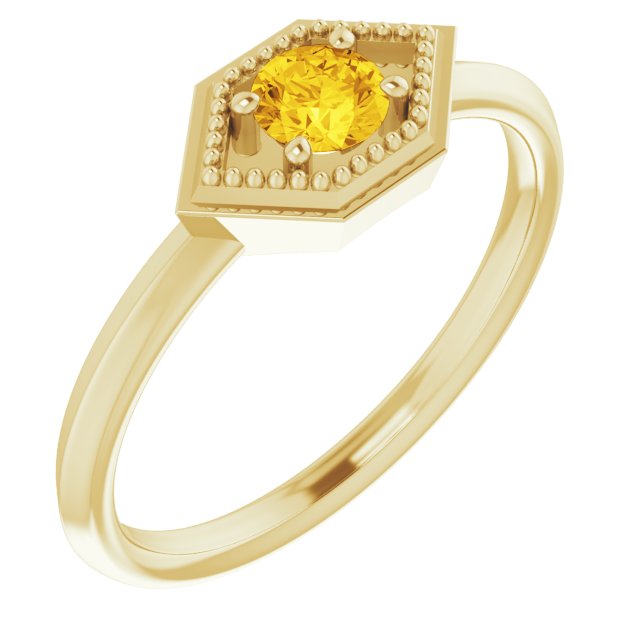 14K Gold Round Natural Yellow Sapphire Geometric Ring - Yellow Gold
