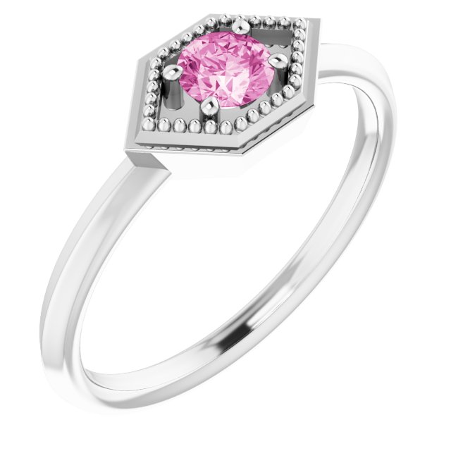 Platinum Round Natural Pink Sapphire Geometric Ring
