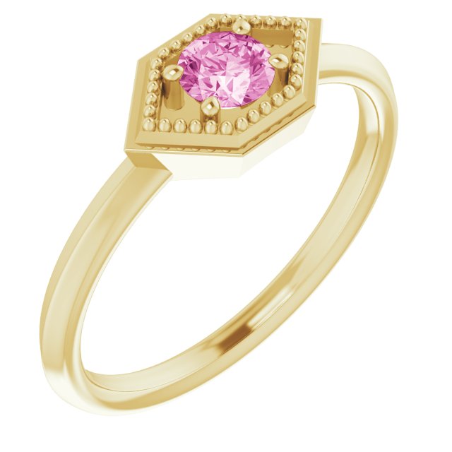 14K Gold Round Natural Pink Sapphire Geometric Ring - Yellow Gold