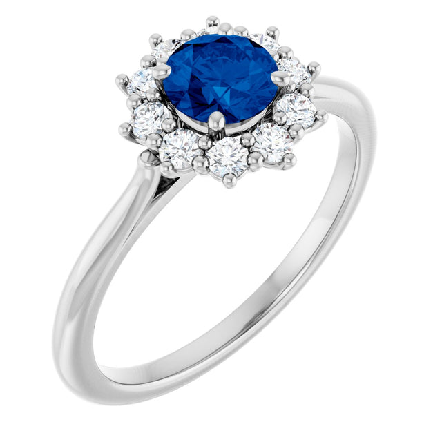 Platinum Emerald Lab-Grown Blue Sapphire & Lab-Grown Diamond Halo-Style Ring
