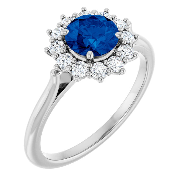 10K Gold Emerald Lab-Grown Blue Sapphire & Lab-Grown Diamond Halo-Style Ring - White Gold